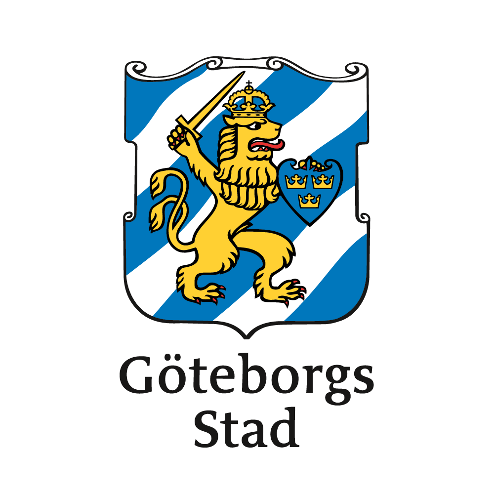 En sköld med ett gult lejon med Göteborg stad bredvid